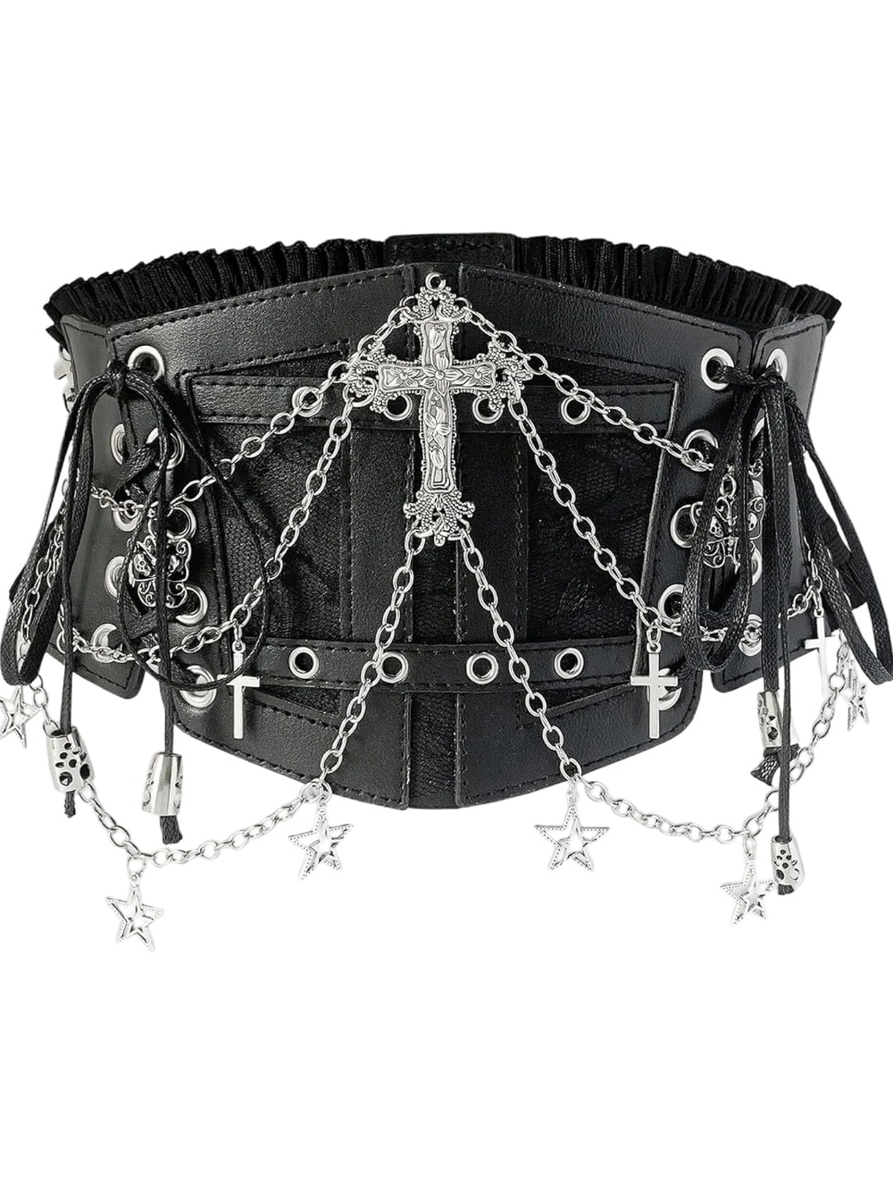 Black Gothic Cross Chain Waist Belt - Unbranded